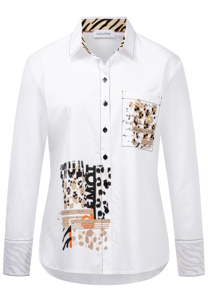 Hemdkragen Bluse mit detailverliebtem Print in Weiß von justWhite Hollowman