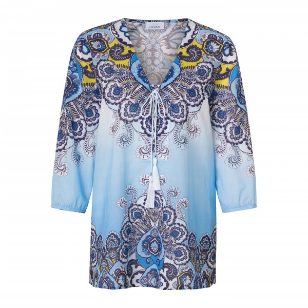 Blaue Tunika Bluse mit Paisley Muster und Glitzer Steinen aus Baumwolle von JUST WHITE