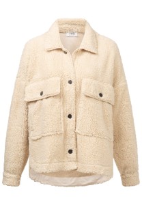 Teddyfell Jacke mit Hemdkragen in Creme