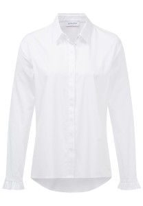 Hemdkragenbluse mit Rüschen-Manschette in Weiß