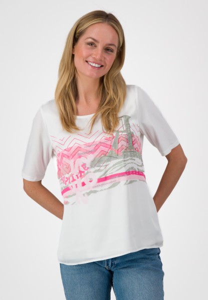 Halbarm Blusenshirt mit Print und Strass von justWhite Topansicht