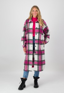Karierter Mantel mit Hemdkragen in Pink